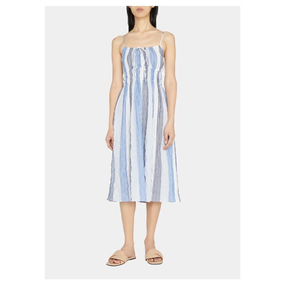 Ciao Lucia Gabriela Crinkled Striped Midi Dress Blue Striped Cotton Size XXS